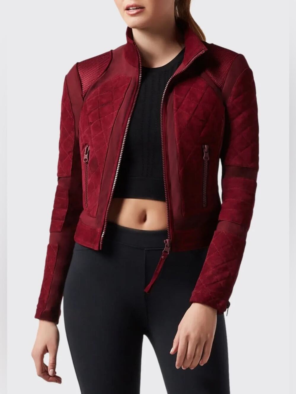 BLANC NOIR Suede Mesh Zip-Front Moto Jacket Size Large